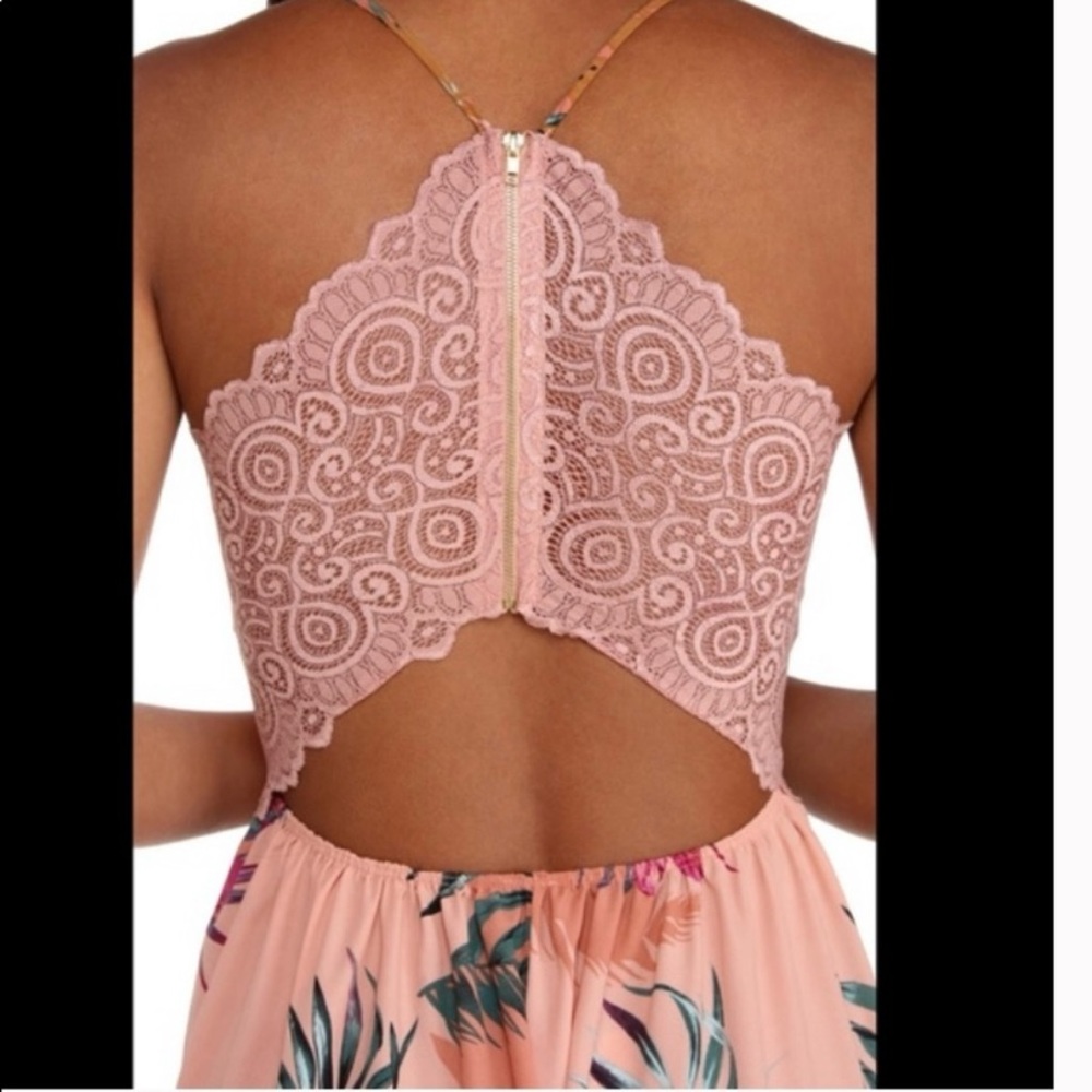 WINDSOR Tropical Lace Back High Low Deep V-Neck Dress—SZ. Small - Picture 4 of 16